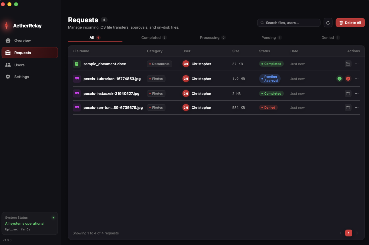 AetherRelay Requests & File Queue