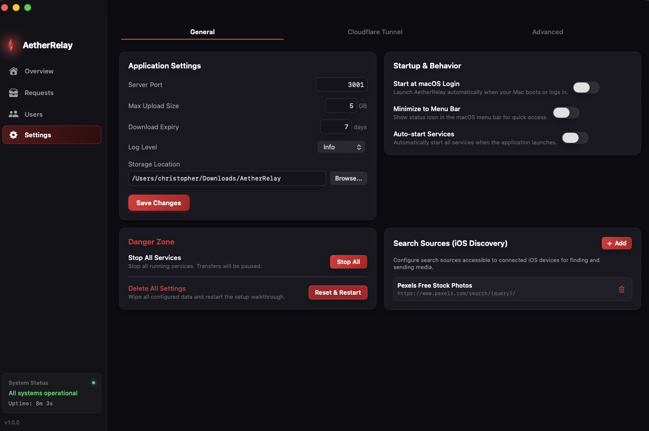 AetherRelay Network & Cloudflare Settings