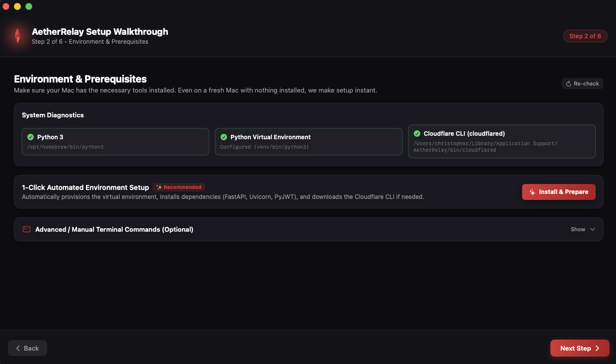 AetherRelay 1-Click Environment Setup